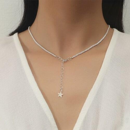 Fashion Simple Short Star Pendant Necklace Charming Female Silver Color Clavicle Chain Choker Creative Girl Jewelry Gift