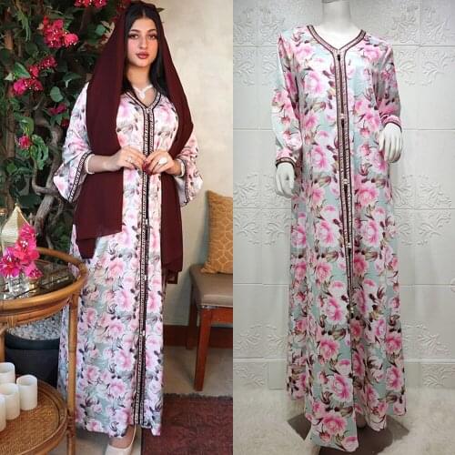 Muslim Dress Women Ramadan Eid Abaya Dubai Print Kaftan Middle East Turkey Caftan Moroccan Gown Islamic Clothing Vestidos Robe