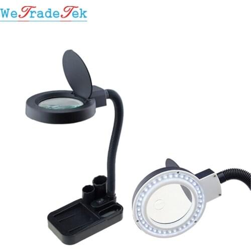 110V/220V Desktop Magnifying Glass With Led Night 5X 10X 40 LEDs Magnifier for Loupe Electronics Repair With Sponge Stroge