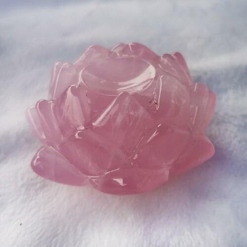 Natural Rose Quartz Lotus Figurine Hand Carved Crystal Ball Stand Healing Ceystal Stone Crafts Home Decoration Gift