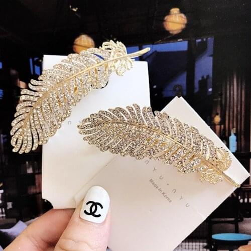New Luxury Hair Accessories Alloy Color Preservation Golden Bangs Clip Classical Headdress Rhinestone Feather Hairpin