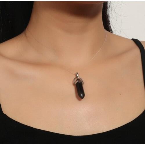 Necklace Designed for Women Black Crystal Stone Hexagonal Pillar Fishing Line Necklace Fashion Necklace Prom for Girlfriend Gift