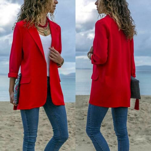 Hot Sale Women Slim Red Business Blazer Coat Jacket Work Wear OL Ladies Comfortable Suit Outwear Solid Outfit 2 Colors
