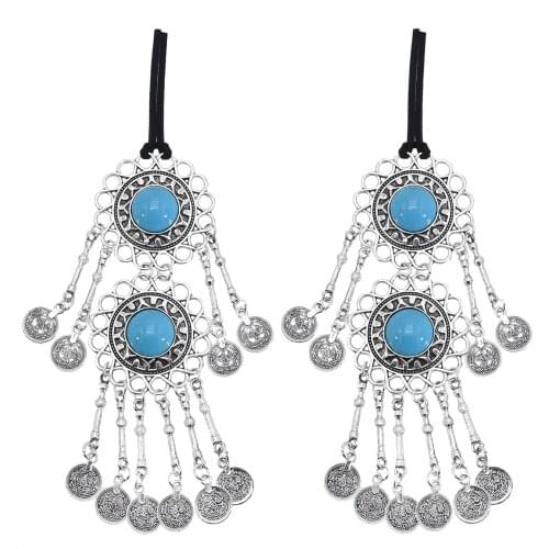 Indian Coin Head Accessories Red Blue Stone Headbands Hair Clips for Women Boho Elastic Hair Bands Rubber Rope Headdress