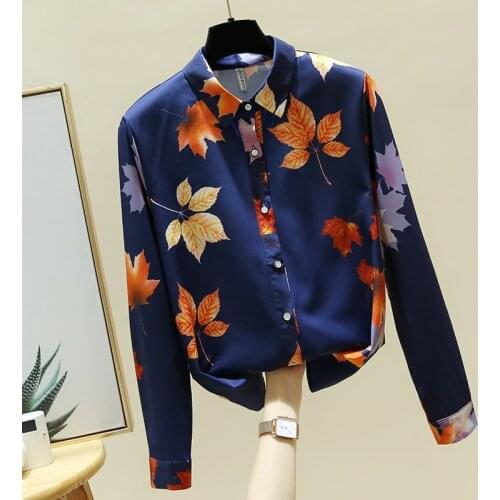 Long Sleeve Print Chiffon Blouse Shirt Tops Blouse Women Blusas Mujer De Moda 2021 Turn Down Collar Blouse Women Clothing E71