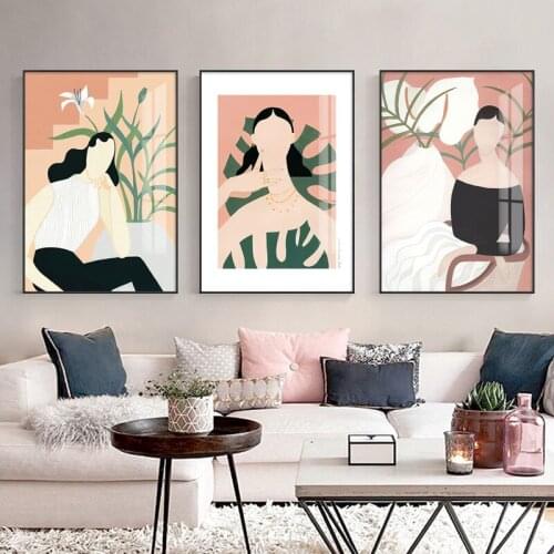 Nordic character fresh lady living room home decoration modern minimalist fashion clothing frameless printing hanging painting