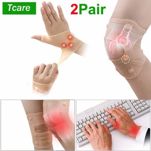 1Pair Athletic Knee Brace Magnetic Compression Sleeves + 1Pair Silicone Magnets Wrist Brace Magnets Stabilizing Thumb Support