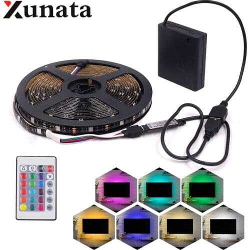 DC 5V 5050 RGB LED Strip Battery Powered LED Light 2835 White/Red/Blue Ribbon Tape Lights Lamp Indoor Decoration 1m 2m