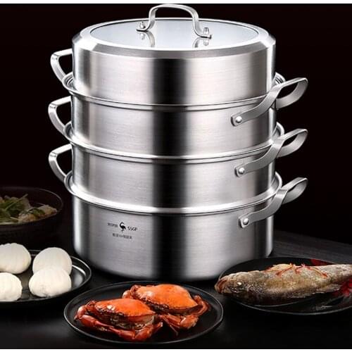 Stainless steel 3 layers steamer cooker rice roll steamer Multi-layer Bottom steam pot multi-function steamer pots for cooking