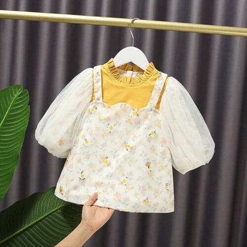 Spring new born baby girls clothes splicing net gauze print dress infant baby clothing hedging princess birthday dresses dress