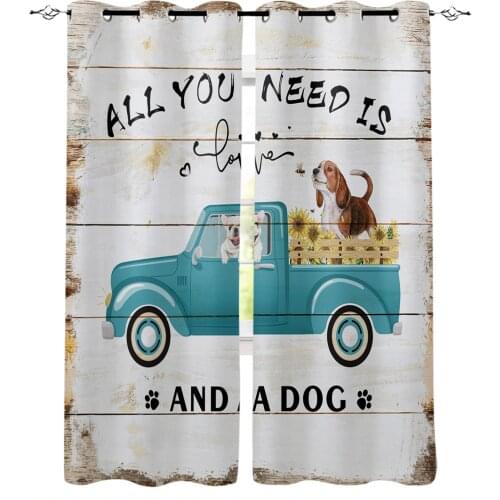 Dog Vintage Truck Sunflower Wood Texture Blackout Curtains Bedroom Blinds Drapes Window Curtains For Living Room High Shading