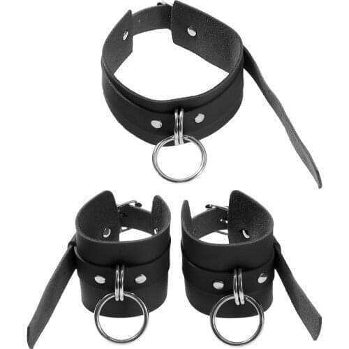 Sexy PU Leather Rivets O-ring Neck Collar Choker Necklace Fashion Cosplay Costume Harajuku Collar Handcuffs Body Accessories