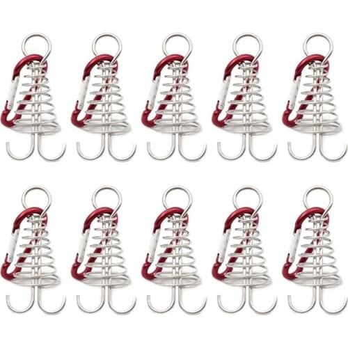 OOTDTY 10 Pcs Spiral Shaped Spring Octopus Deck Peg with Carabiner Hooks Buckle Pegs