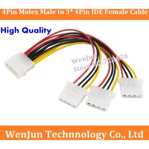 100PCS/LOT NEW 4 Pin Molex Male to 3 port 4Pin Molex IDE Female Power Supply Adapter Cable