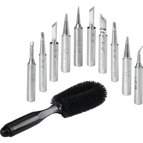 11 Pcs Accessories: 1 Pcs Car Cleaning Soft Brush Non-Scratch Material & 10 Pcs 900M-T Soldering Iron Tips Silver