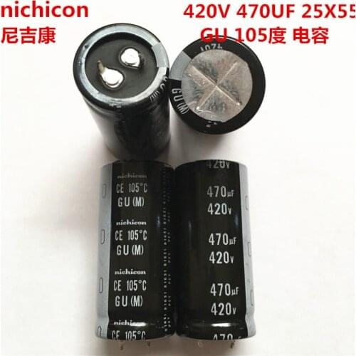 2PCS/10PCS 470uf 420v Nichicon GU/GN 25x55mm 420V470uF Snap-in PSU Capacitor