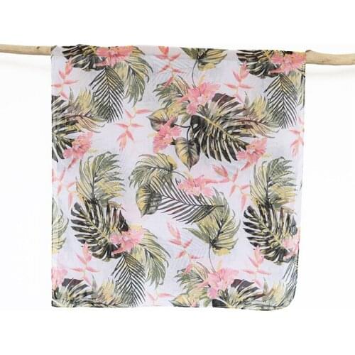 2021 New Big Leaf Print Scarf Shawls Long Soft Beach Leaves Flower Scarves Hijab Wrap