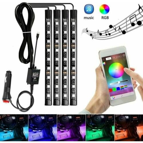 4x RGB Car LED Interior Strips 12 SMD Atmosphere Under dash Accent Light Kit Portable Lighting Accessories
