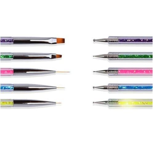 5pcs Nail Art Dotting Pen 2 Side UV Gel Acrylic Drawing Painting Liner Flower Brush Manicure Tools Decoration Rhinestone Crystal