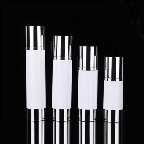 NEW ARRIVAL !!!!! 50ML white airless bottle , shiny silver pump/lid/bottom, white body for serum/foudation/lotion containing