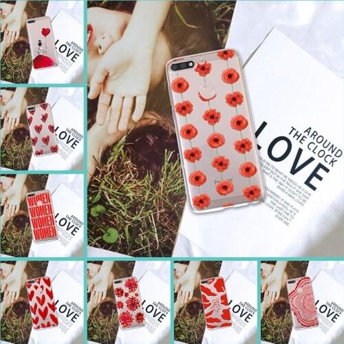 Red Flower Heart Phone Case For Huawei Honor 7 8 9 10 Lite 7S 7X 7A 7C Pro Silicone Soft Back Cover For Honor 10 9 8 8X MAX Case