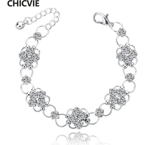 CHICVIE Designs Silver Flower Bracelets Bangle Silver Charm For Women Stainless Steel Bracelet Jewelry Making Bracelet SBR140420