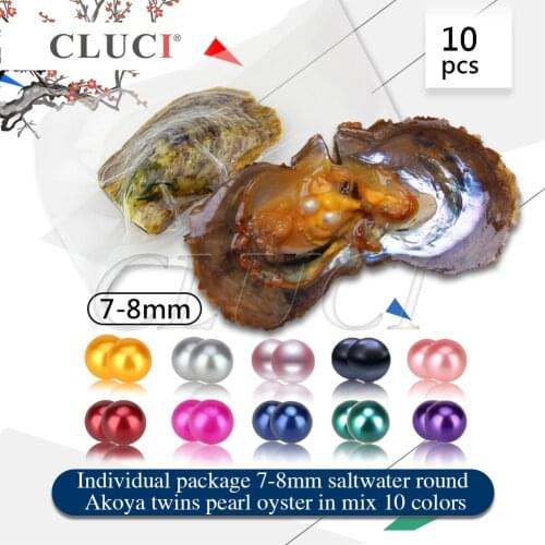 CLUCI 10pcs Twins Pearls in Oysters 7-8mm Quality Akoya Pearls Round Shaped Saltwater Akoya Pearl Oysters with Pearl WP300SB