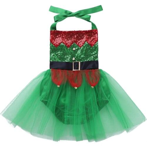 Newborn Baby Girls Dress Toddler First Christmas Bodysuits Sequined Halter Princess Tutu Shiny Baby Rompers 6 Month- 3Y