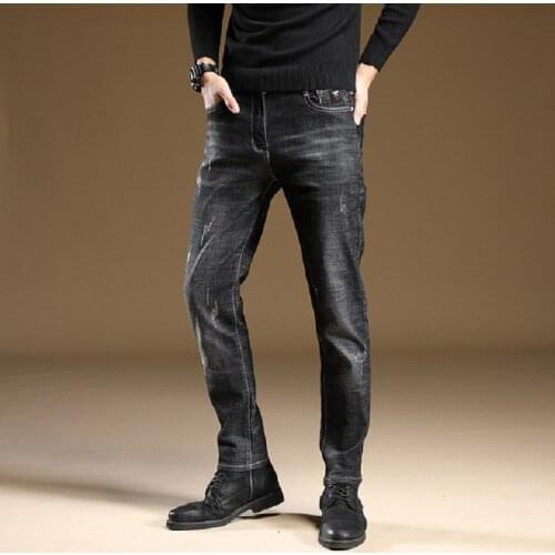 Tide Brand Blue Black Jeans Men Autumn Winter Slim Fit Jean Pants Elastic Casual Wear Streetwear Young Mens Jeans Dropshipping