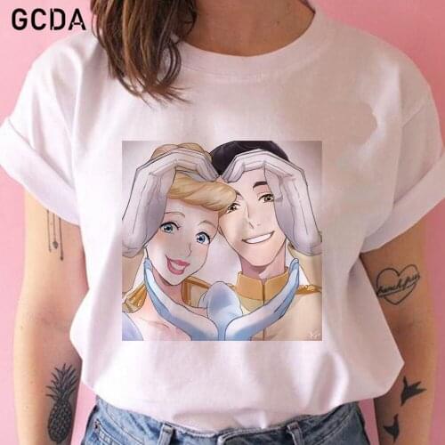 Sleeping Beauty Aurora Princess and Prince Lovers T-Shirts Women Short Sleeve Tee Shirt Femme Tshirt Disney Couple Series