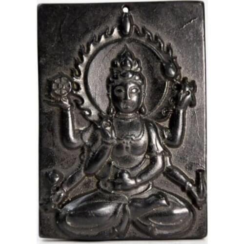 Hongshan culture archaize black iron meteorite sculpture thousand hand Goddess of mercy statue