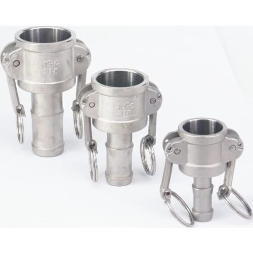 1/2" 3/4" 1" 1-1/4" 1-1/2" 2" 2-1/2" 3" Hose Tail Barb 304 Stainless Steel Type C Socket Camlock Fitting Groove