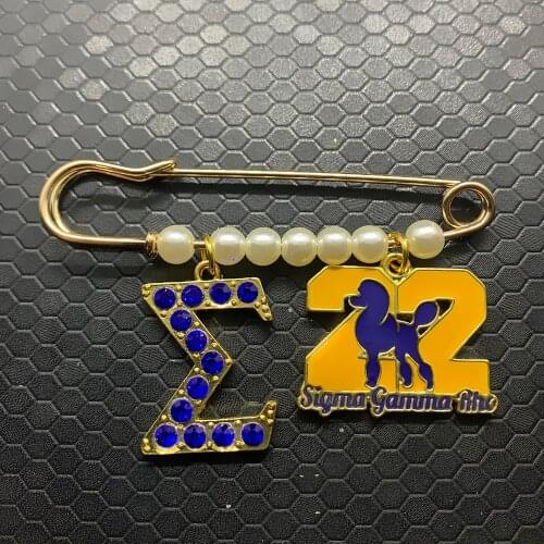Exquisite enamel color metal SIGMA GAMMA RHO letter pendant brooch sorority society imitation pearl pin