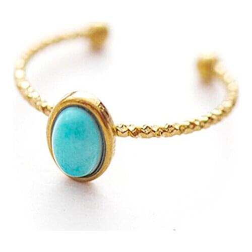 New Simple Stainless Steel Gold Open Turquoise Embossed Enamel Rings For Women Adjustable Ring Fashion Jewelry Best Gift 2021