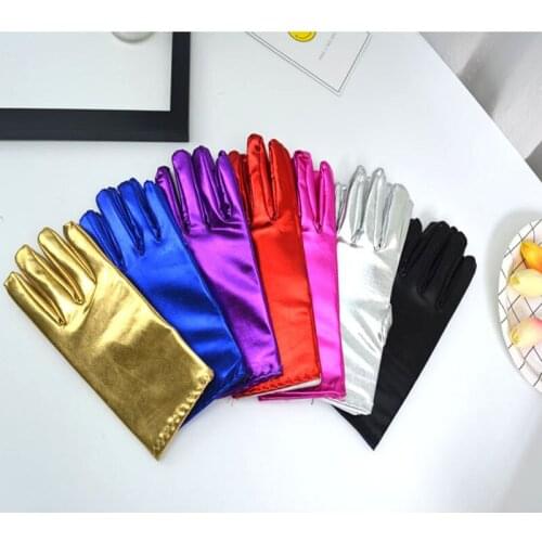 Short Men Women Purple Patent Leather Gloves Fashion Wrist Party Gloves Christmas Bright Stage Performance Gloves ST264