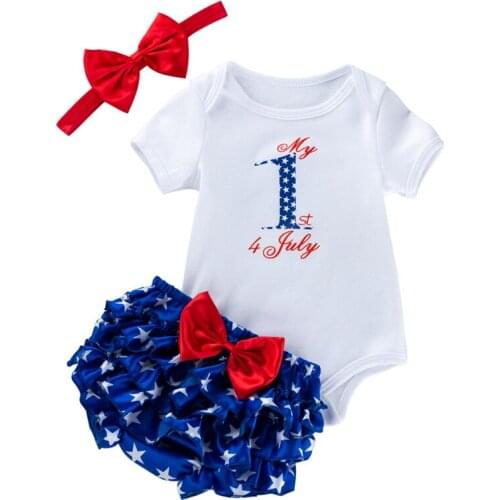 3PCS Clothes Suit Baby Girl Short Sleeve Letter Rompers + Pentagram Shorts +Hairband Cotton Clothes Outfits Set