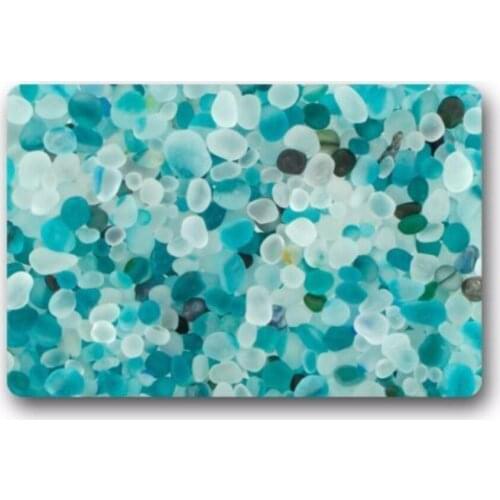Beautiful Teal Blue Crystal Pebble Stone Pattern Non-woven Fabric Door Mat Indoor/Outdoor/Bathroom Doormat Rugs for Home/Office