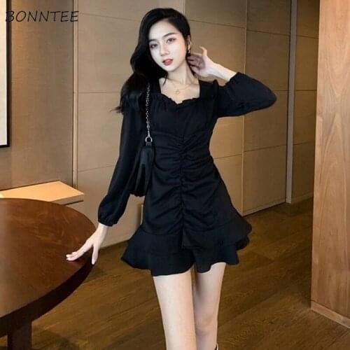 Mini Dresses Women Ruffles Korean Style Chic Trendy Popular Slim Club Bar Leisure Ulzzang Retro Elegant Vestido Feminino Summer