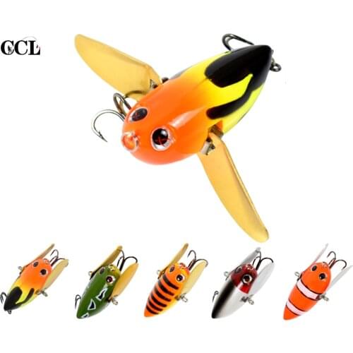 CCLTBA Topwater Fishing Wobble Lure Insect Bait 58MM 12.5G Two Tuned Plapper Metal Wings Bait Hard Plastic Bee Fishing Lure