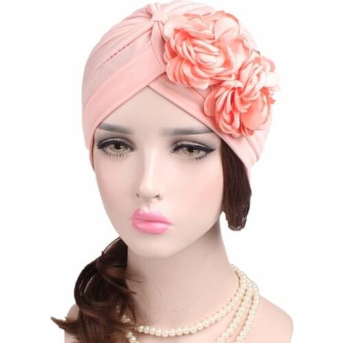 Latest Handmade Double Flower Cancer Chemo Beanie Turban Hats Women Headbands Turbante All Match Apparel Accessories for Girls