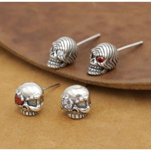 NEW! Vintage 925 Silver Skull Earrings Thai Silver Skeleton Man Earrings Real Silver Earrings Punk Jewelry Gift