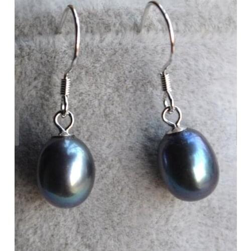 New Arrival Favorite Pearl Jewelry 8x10mm Black Genuine Freshwater Pearl S925 Silver Dangle Earrings Wedding Bridesmaid Gift