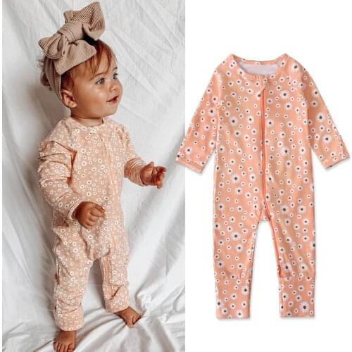 Baby Girl Clothes Romper Long Sleeve Floral Print O-neck Soft Cotton for Infant Baby Sleepwear Spring Autumn