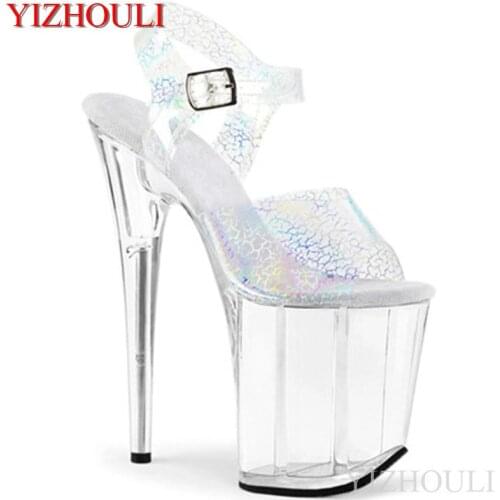 Banquet 20 cm sexy through crystal waterproof platform, nightclub transparent design vamp/pole dancing model sandals