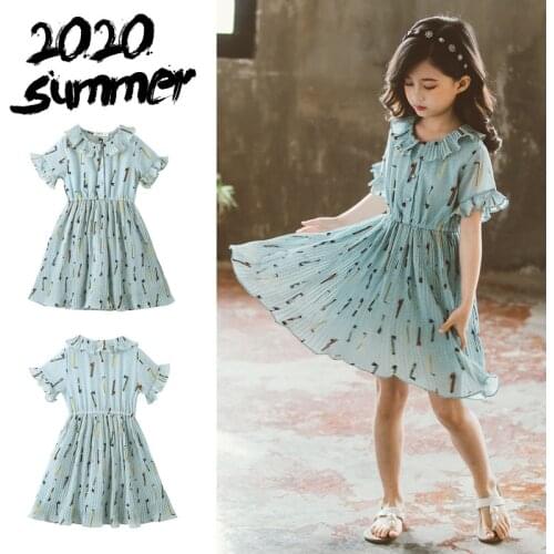 Girls Dress Summer New Childrens Summer Chiffon Pleated 11 Princess 10 Girl Wear Clothes Summer Clothes for Girls