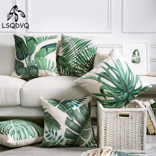 Tropical Green Plant Palm Leaf Leaves Monstera Printed Pillow Cushion Cover For Sofa Car Home Almofadas 45x45cm