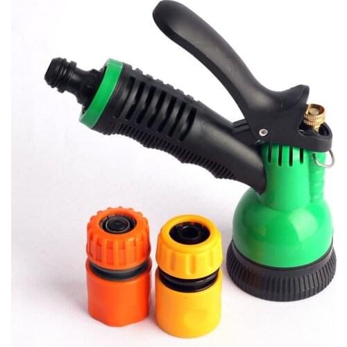 NuoNuoWell Adjustable Nozzles 7 Spray Pattern Water Gun+ 2pcs 1/2'' Hose Quick Connector Garden Lawn Irrigation Water Hose Gun