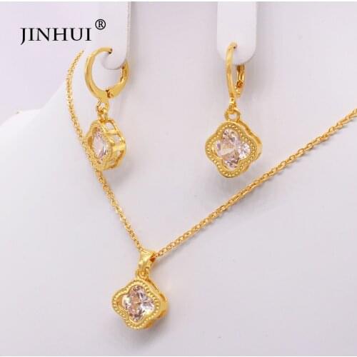 Dubai luxury Gold plated bridal Jewelry sets for women Necklace Heart Pendant Earring African wedding jewelery gifts set