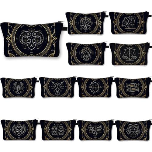 Popular Print Women Cosmetic Bag 12 Constellation Toiletry Casual Portable Travel Makeup Bags Organizer Gift High Quality