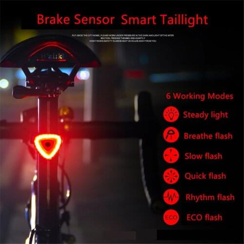 JLETOLI Smart Bicycle Rear Light Brake Sensing Waterproof USB Charge Cycling Taillight Rechargeable Bike Light Mtb Light